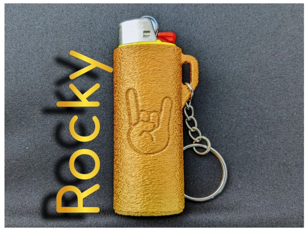 Bic Lighter Case Keychain - Blood, Finger Horns, & Pac-Man - Fuzzy