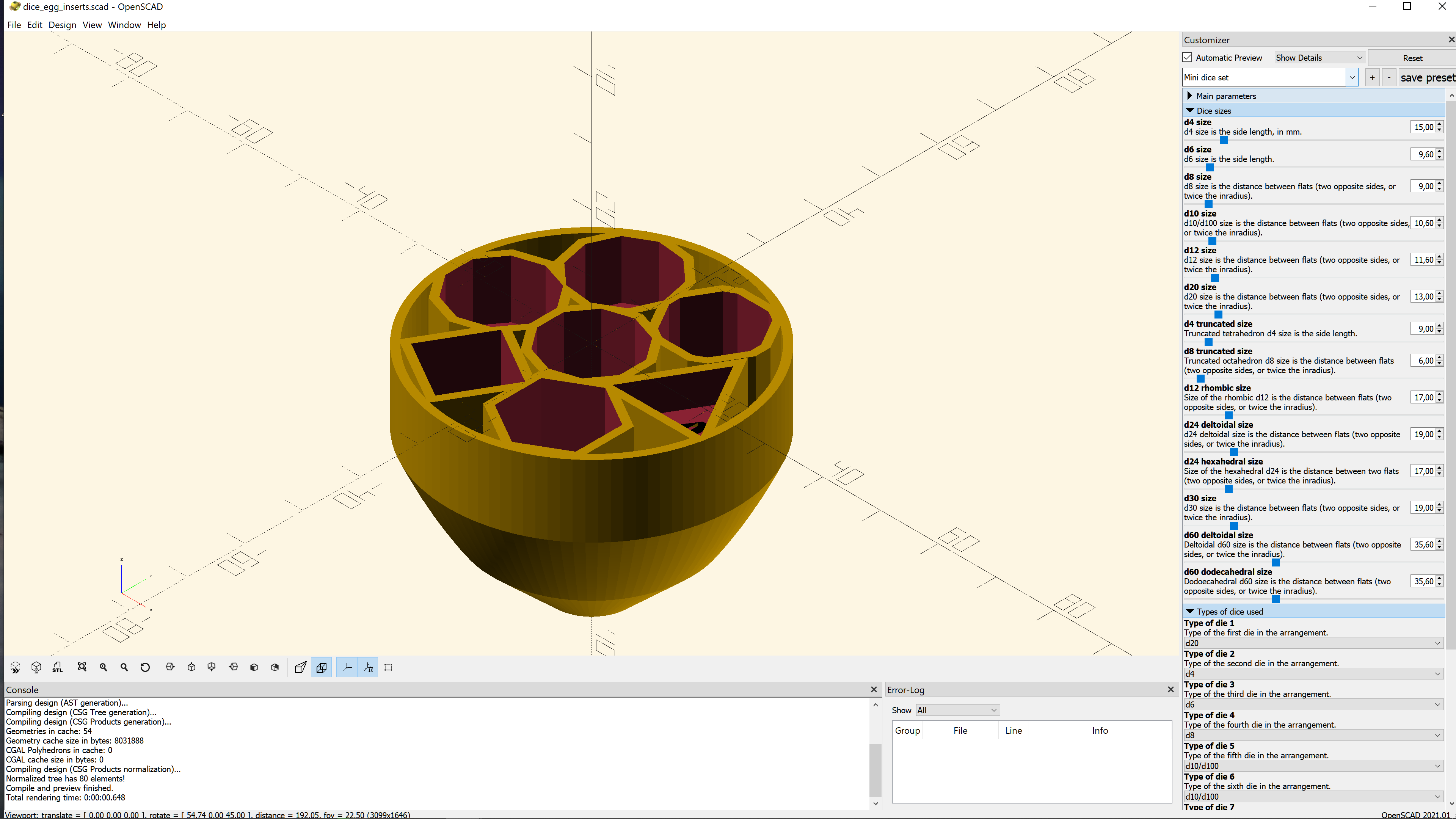 Miniatura 2 do modelo 3D Dragon Egg dice box inserts - Customizable OpenSCAD