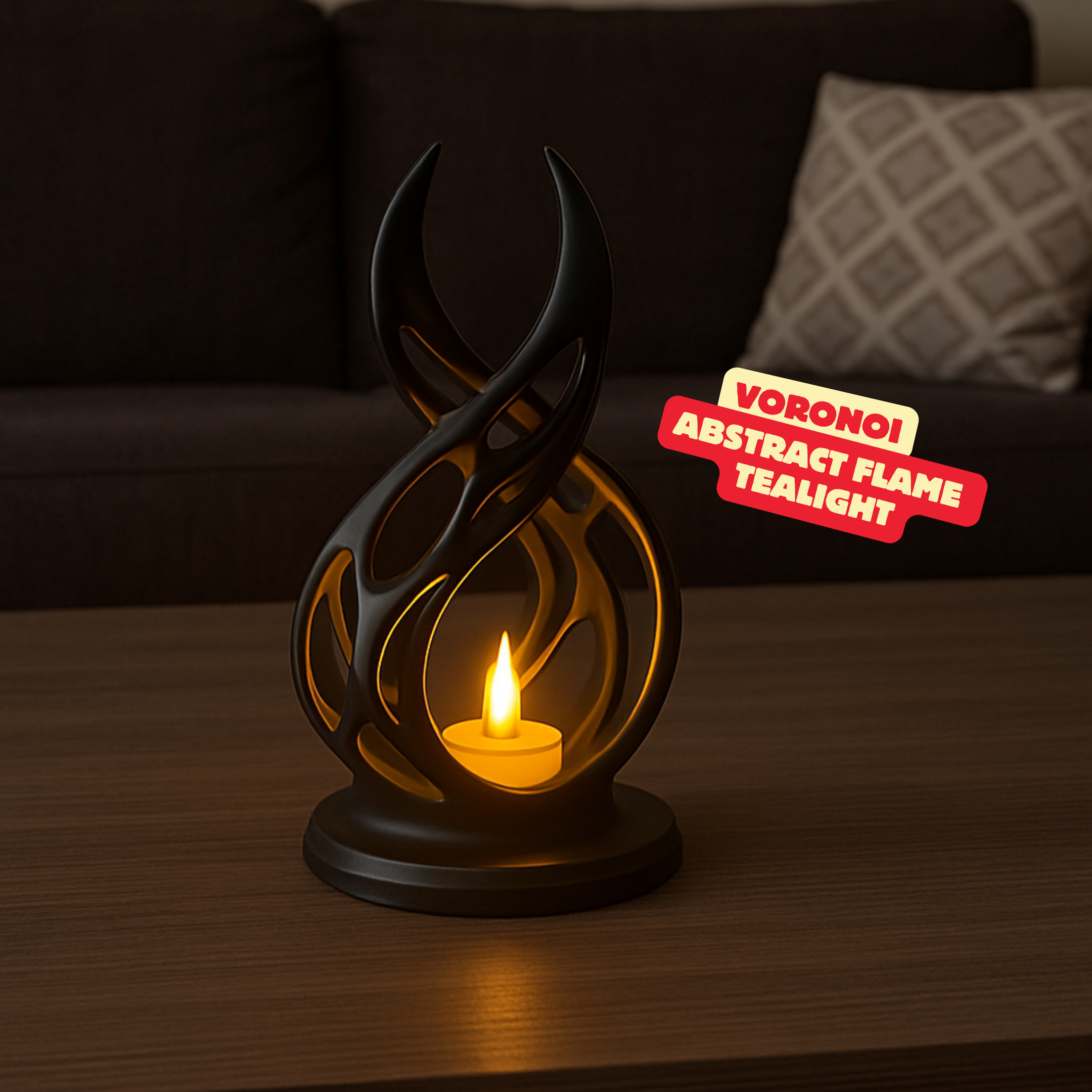 ABSTRACT FLAME TEALIGHT (VORONOI) / ABSTRACT FIRE SCULPTURE / HOMEDECOR / GOTHIC