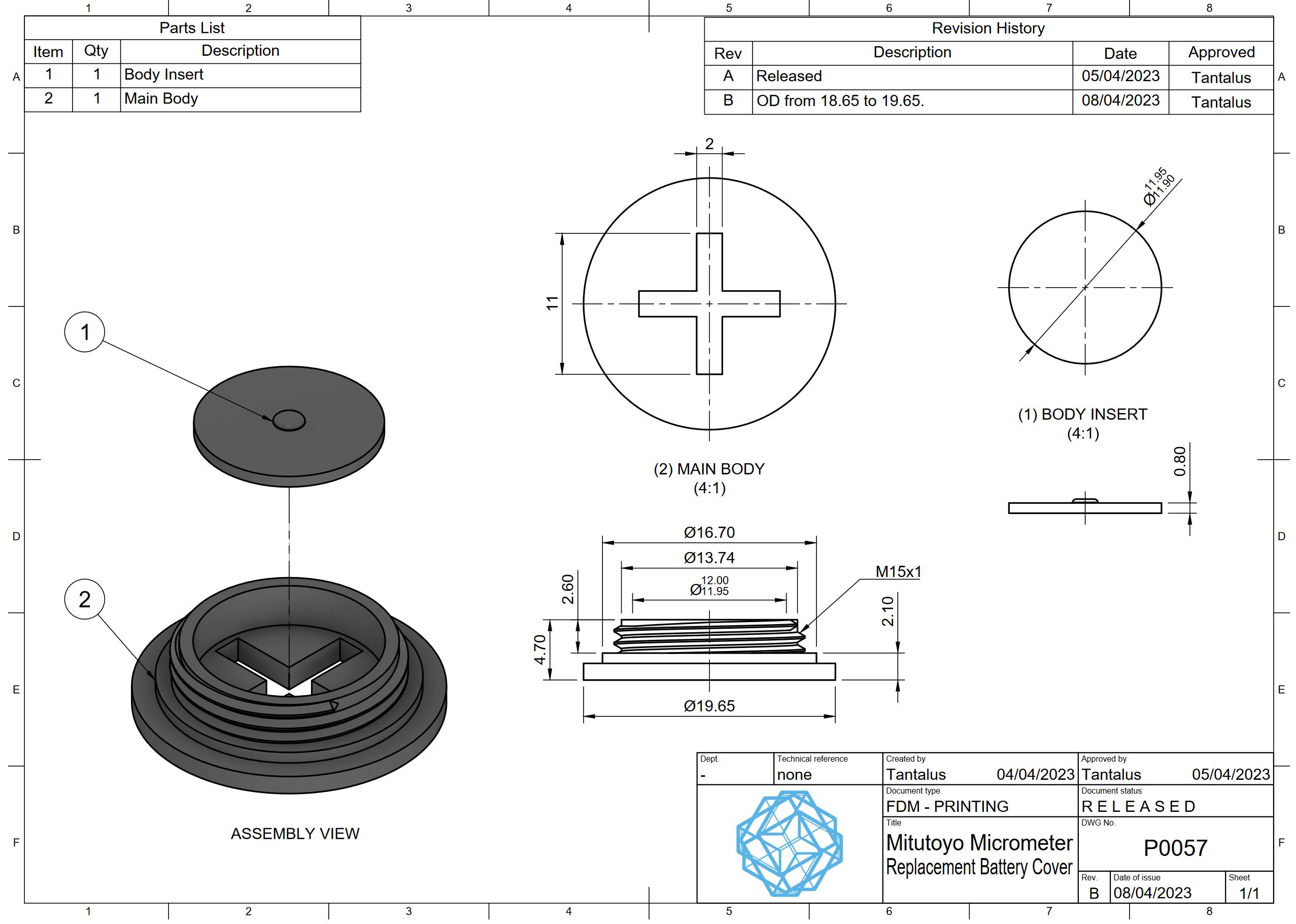 Mitutoyo Micrometer Replacement Battery Cover by Tantalus Download