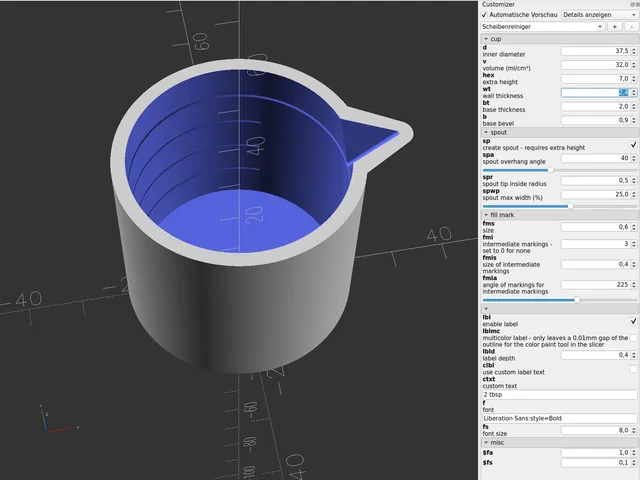 Customizable measuring spoon and cup [OpenSCAD]