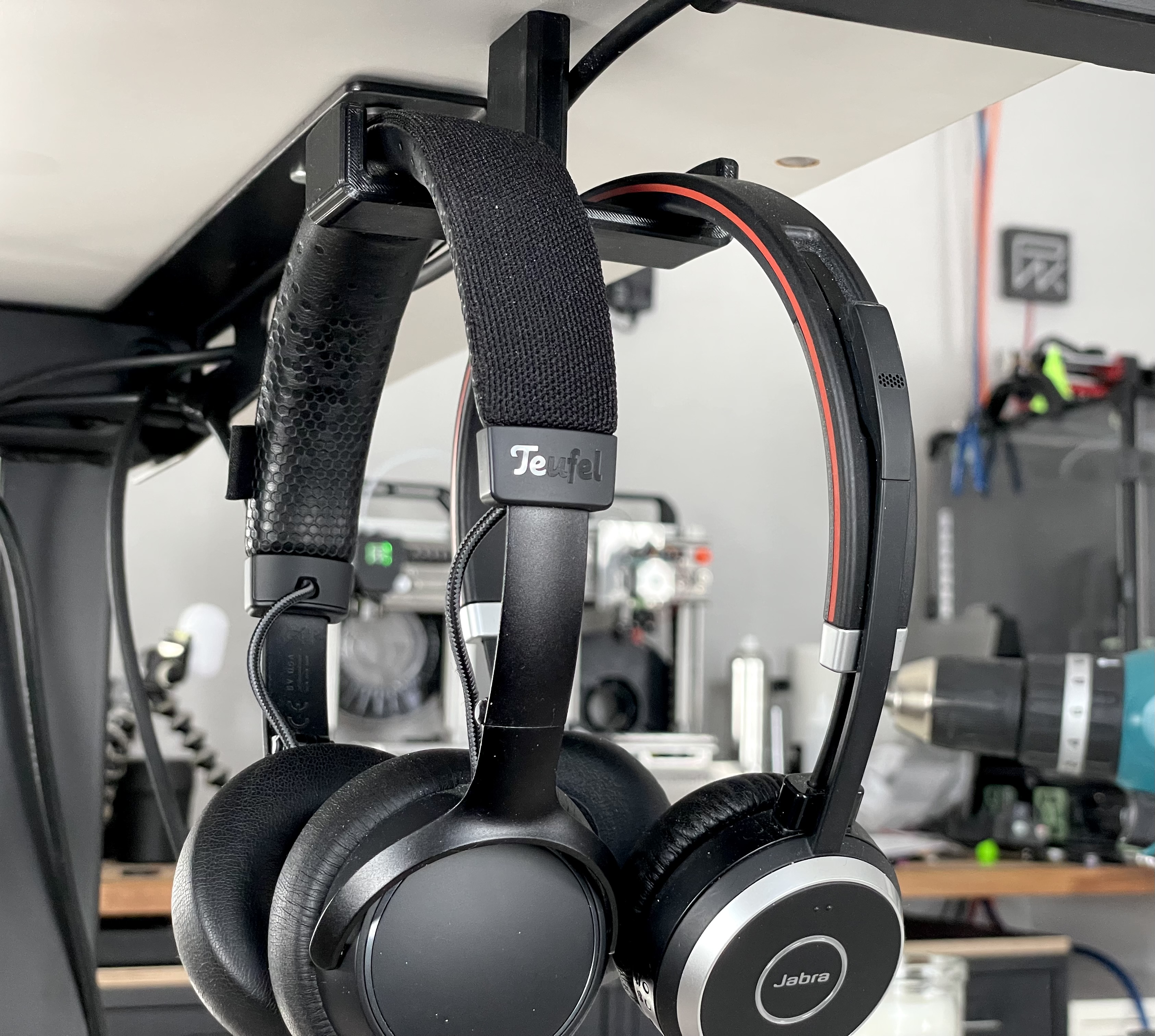 Under Desk Double Headphone Hook