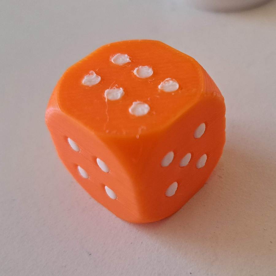 Dual color D6 dice for multicolor 3D printing 20x20x20 mm cube