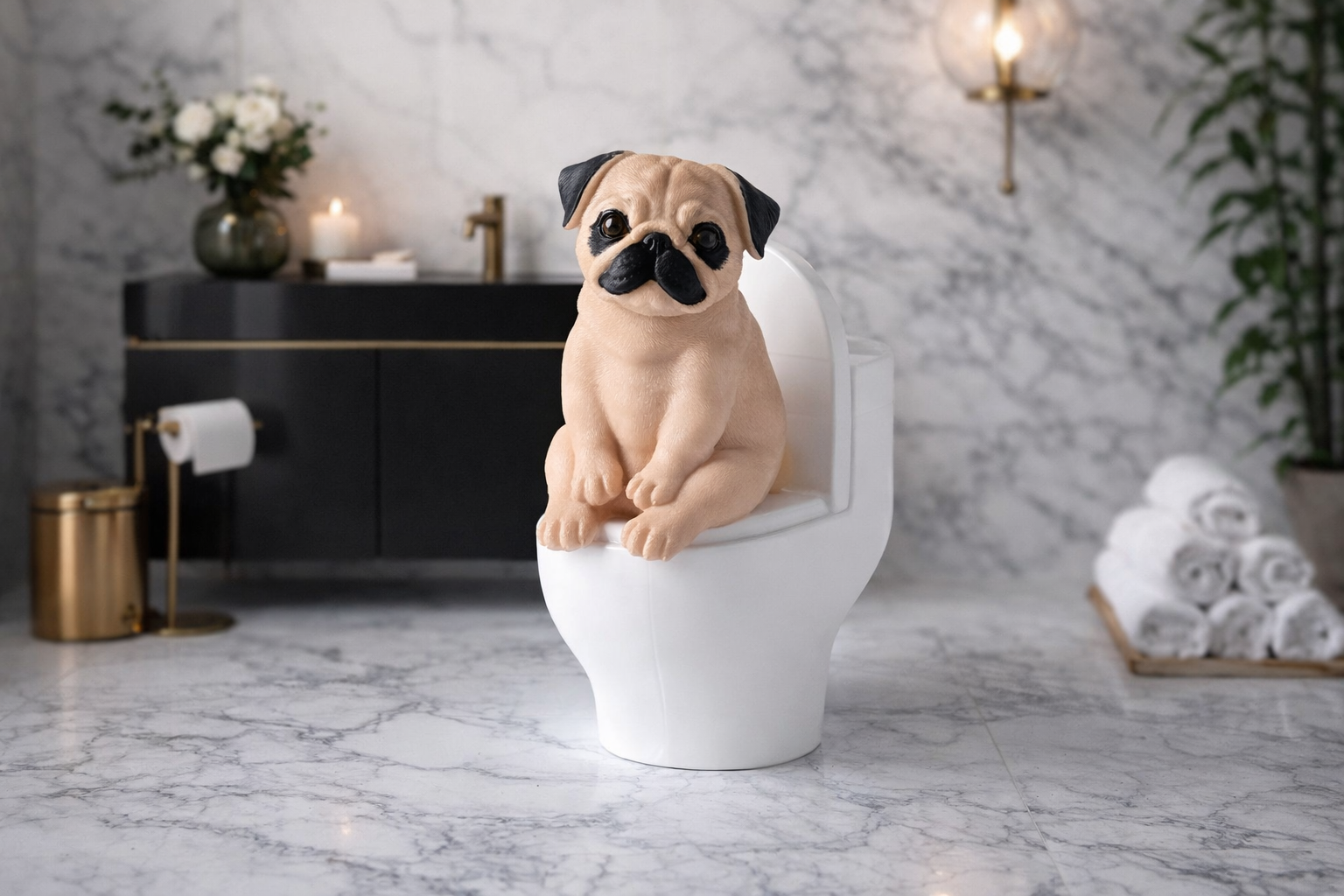Pug on Toilet Statue