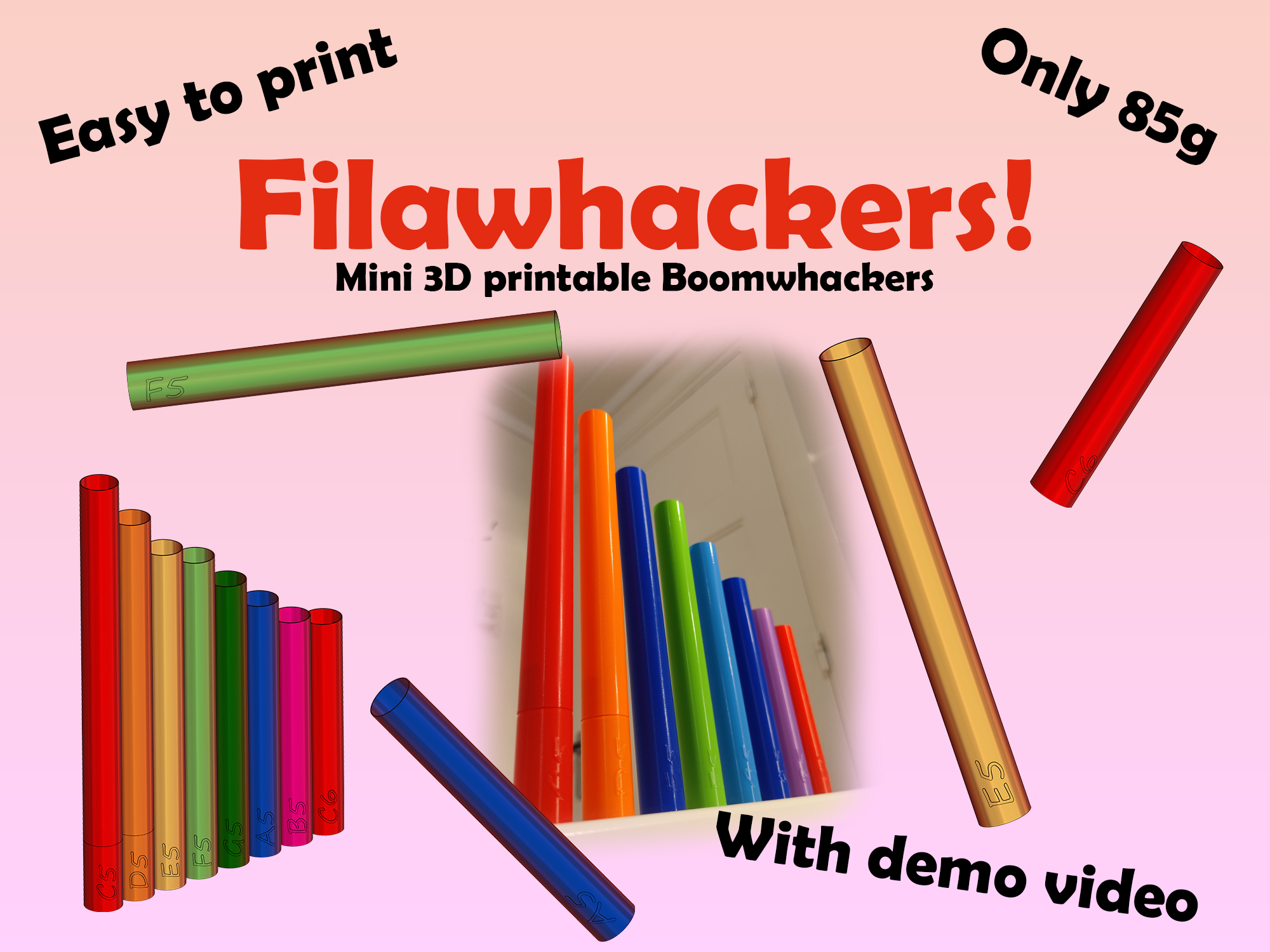 Filawhackers: mini 3D printable Boomwhackers