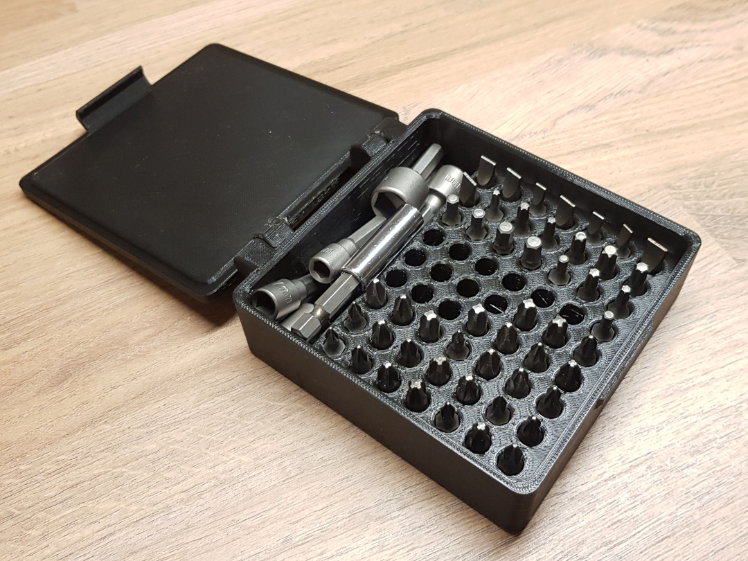 Screwdriver 25mm Hex Bit Box 63 slot with small place for adapters