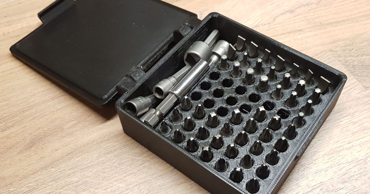 Screwdriver 25mm Hex Bit Box 63 slot with small place for adapters by