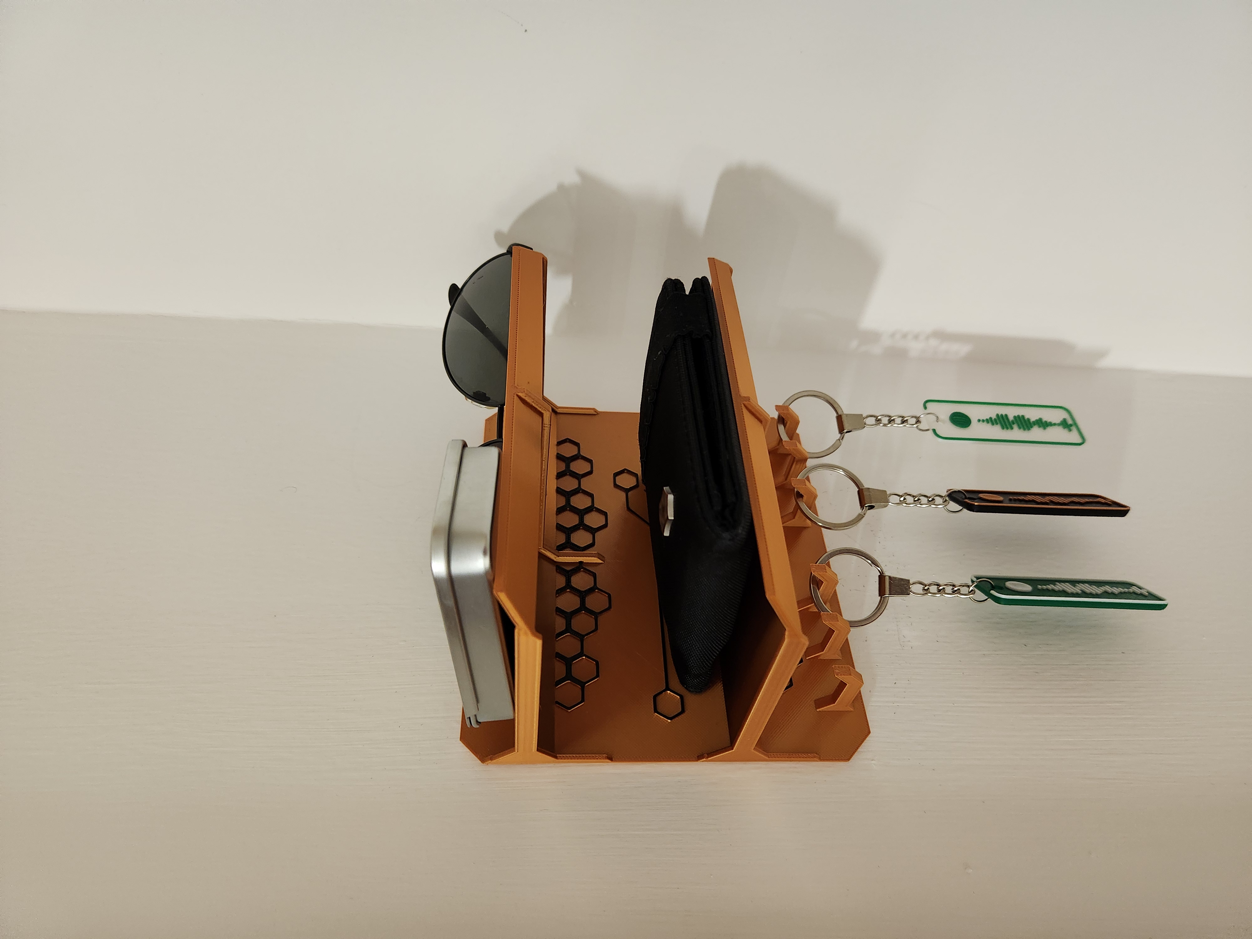 Wall-Mounted Keyholder with Dual Trays - with Hexagons!