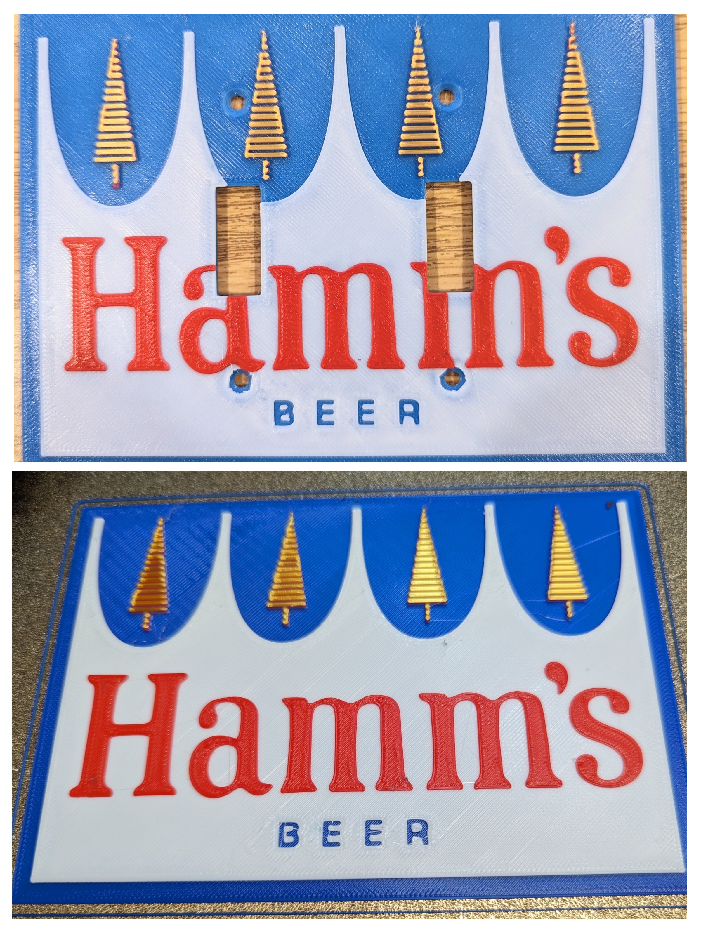 Hamm's Beer double switch wall plate (2 styles) and small Hamm's sign