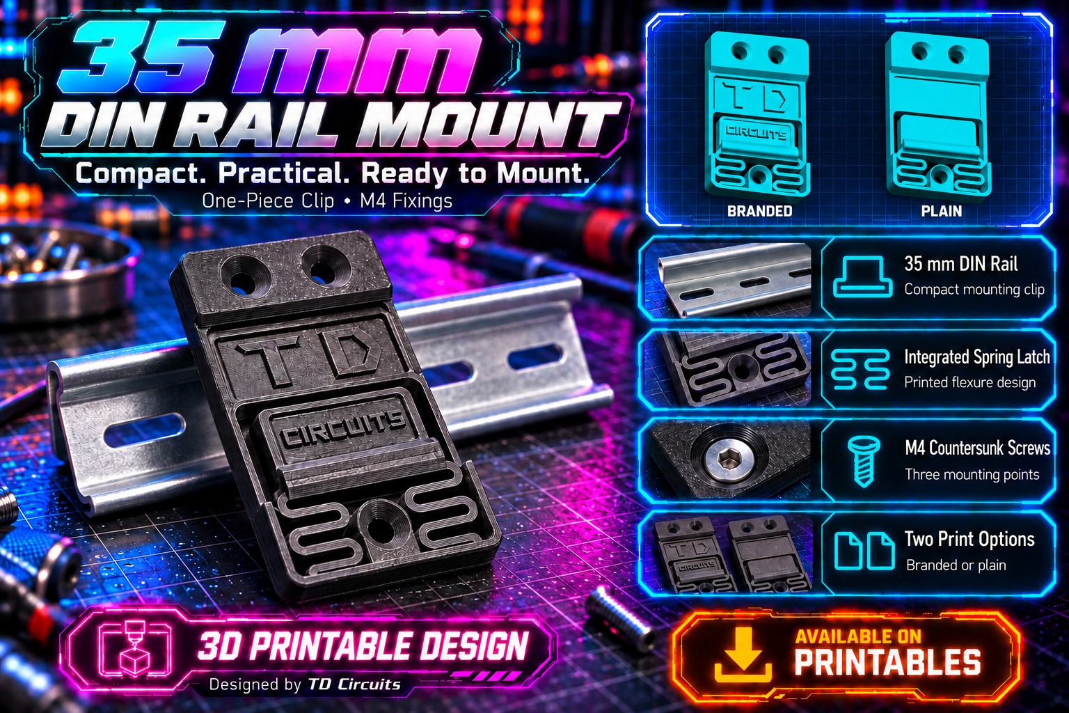 35 mm DIN Rail Mount – Integrated Spring Clip V1(Old Variation)