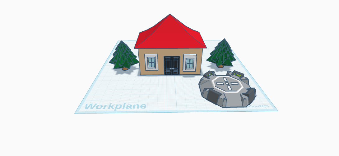 house and trees with teleportation pad