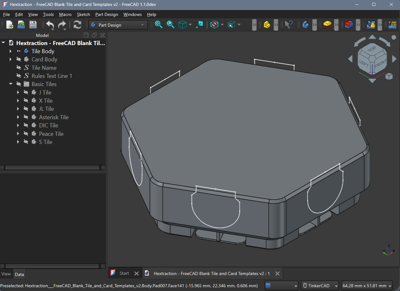 Hextraction - FreeCAD Blank Tile and Card Templates