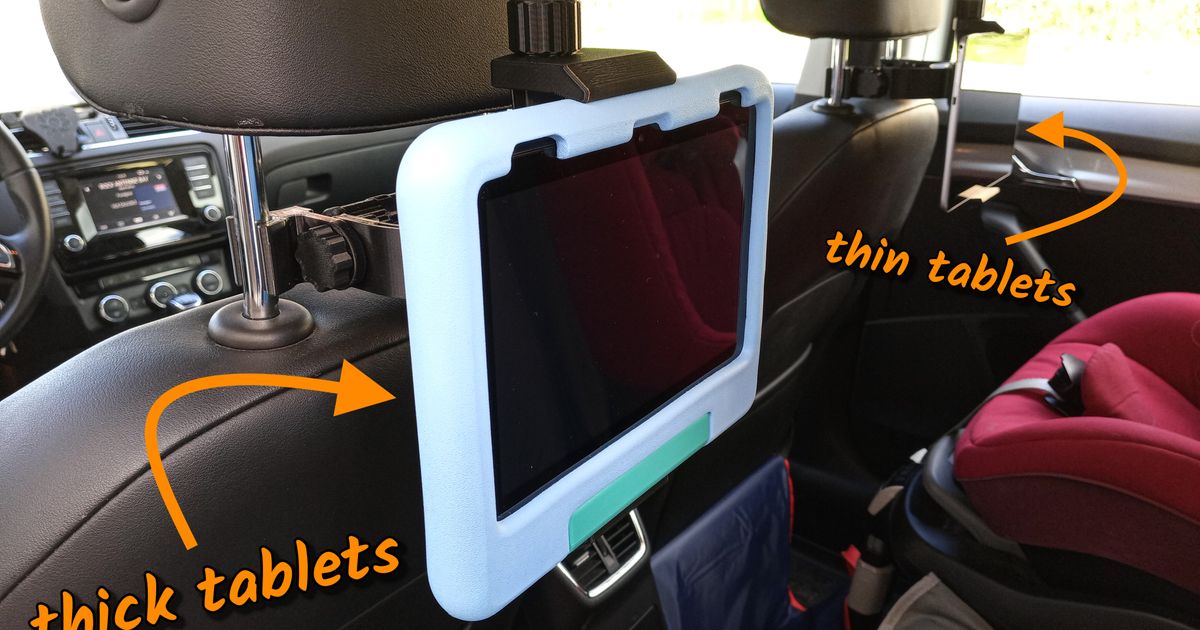 Universal tablet holder for cars/headrest (fully printable) by  Bananenminister, Download free STL model