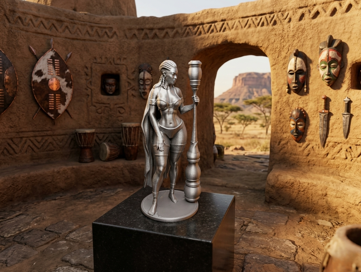 African Tribal Warrior Girl - Female Guard with Staff
