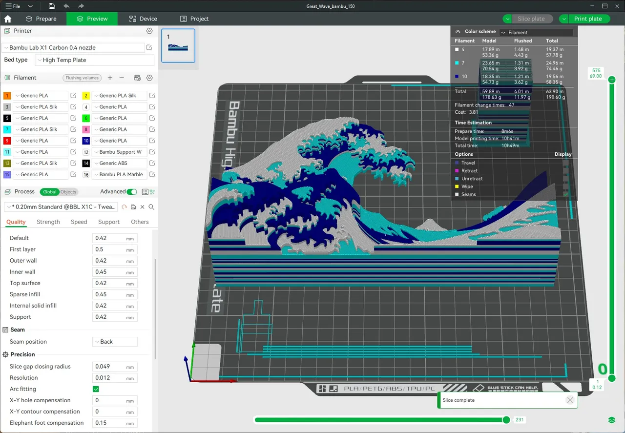 Great Wave off Kanagawa (Bambu X1C AMS) by saerian | Download free