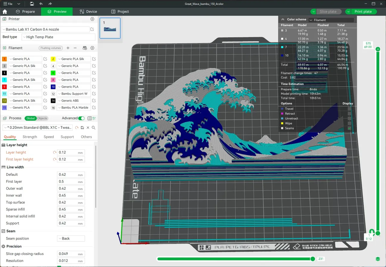 Great Wave off Kanagawa (Bambu X1C AMS) by saerian | Download free