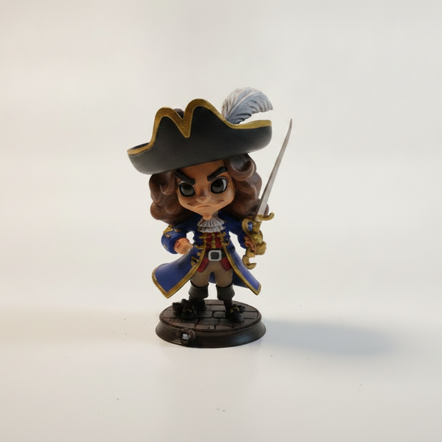 Chibi Captain Hook From Peter Pan With Sword And Hook Hand Figurine 3D Printable