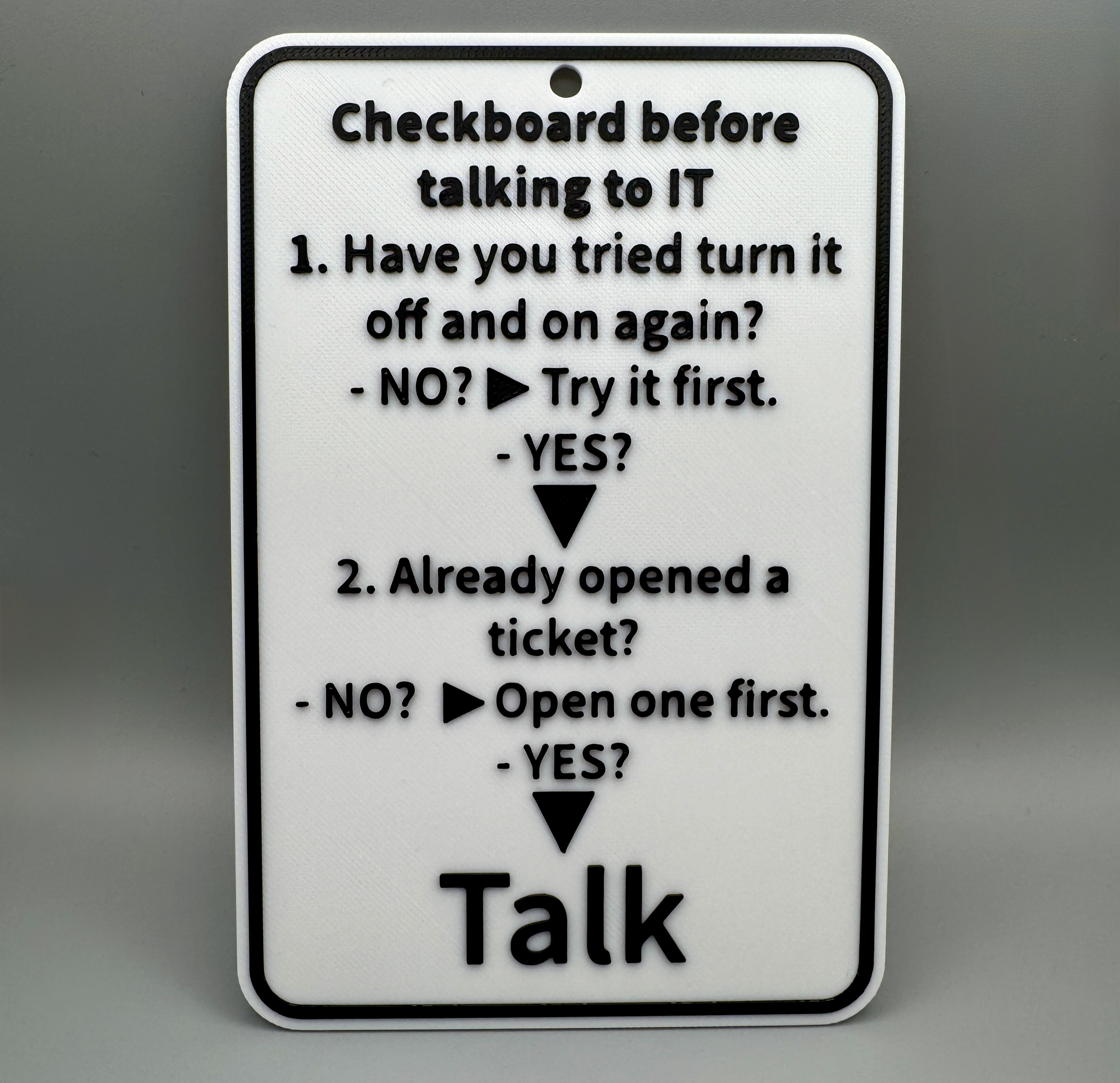 IT Checklist Sign – Funny Office Reminder Joke