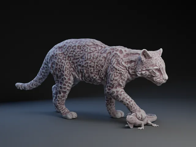 Ocelot Catching Iguana