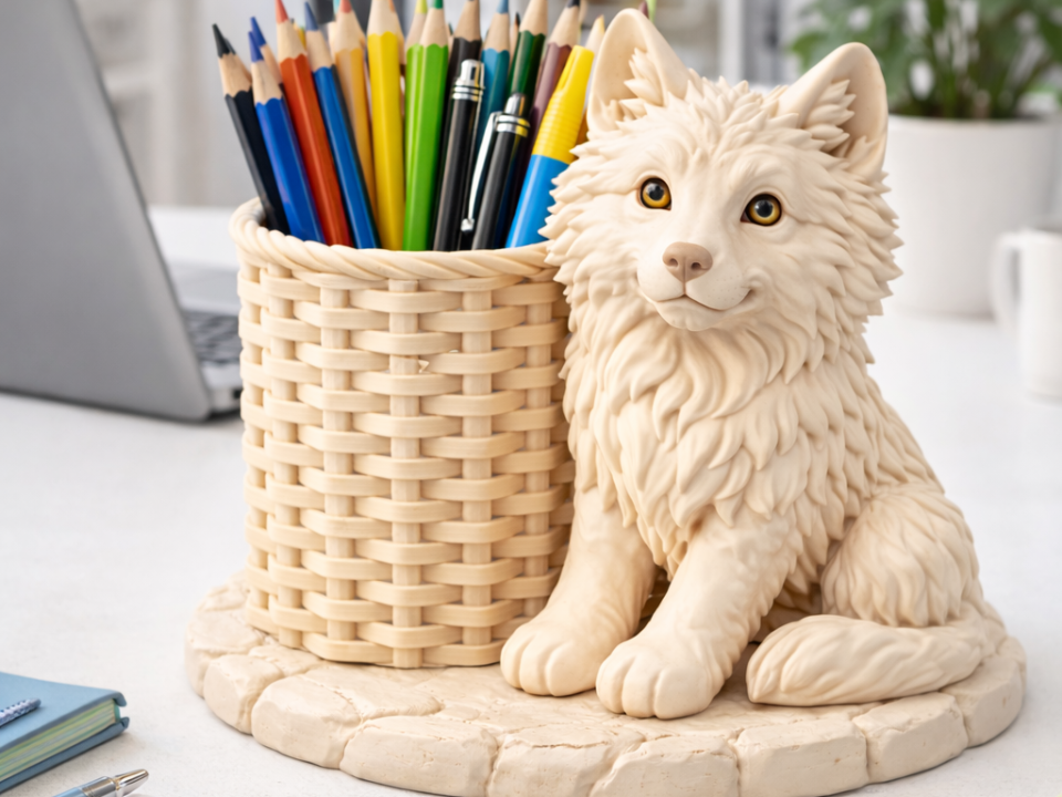 Cute Wolf Pencil Holder –Decorative Desk Organizer