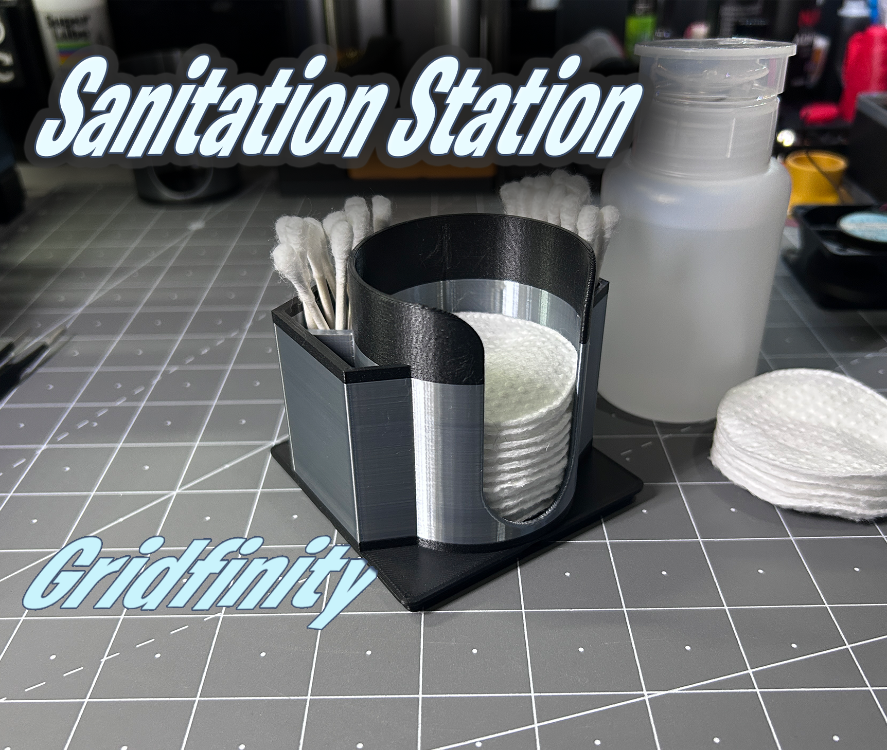 Gridfinity Cotton Pad and Q-Tip holder - Sanitation Station 2x2