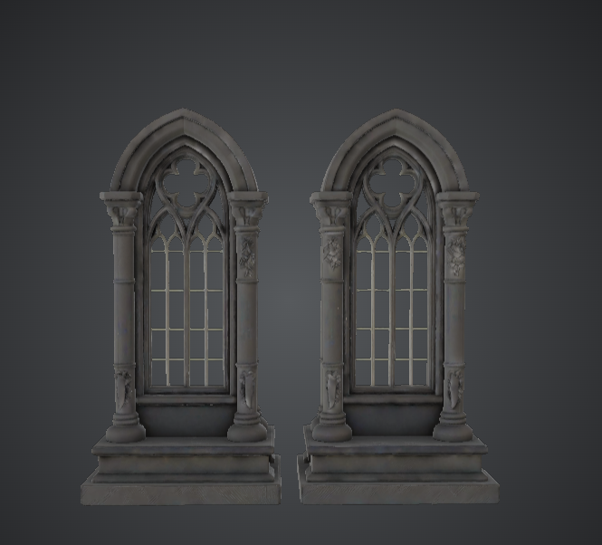 Gothic Cathedral Window Set – Ornate Stone Arch Architecture