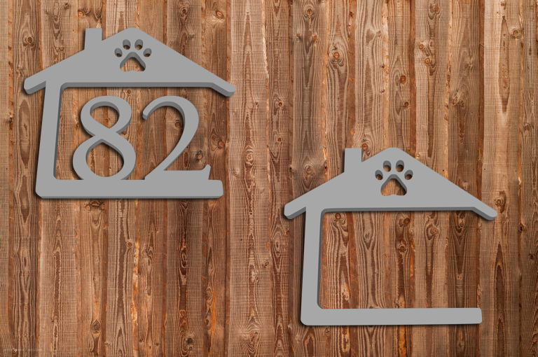 House number template with paw