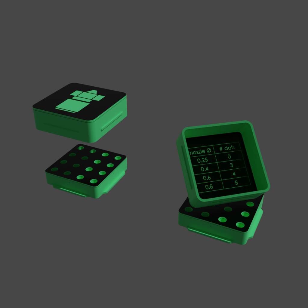 Case for 3D-Printer Nozzles with Size Chart