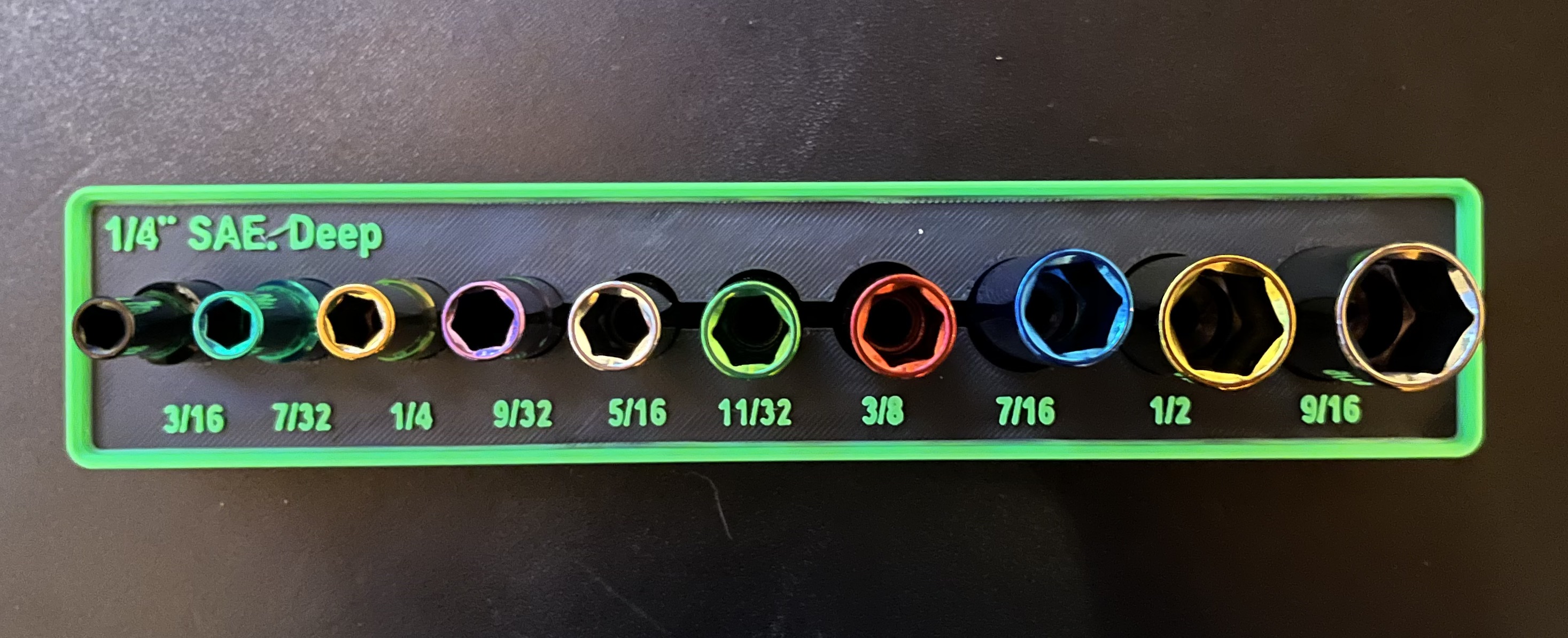 Gridfinity Pittsburgh Pro 1/4" SAE Deep Color-Coded Socket Organizer (Harbor Freight 67865)
