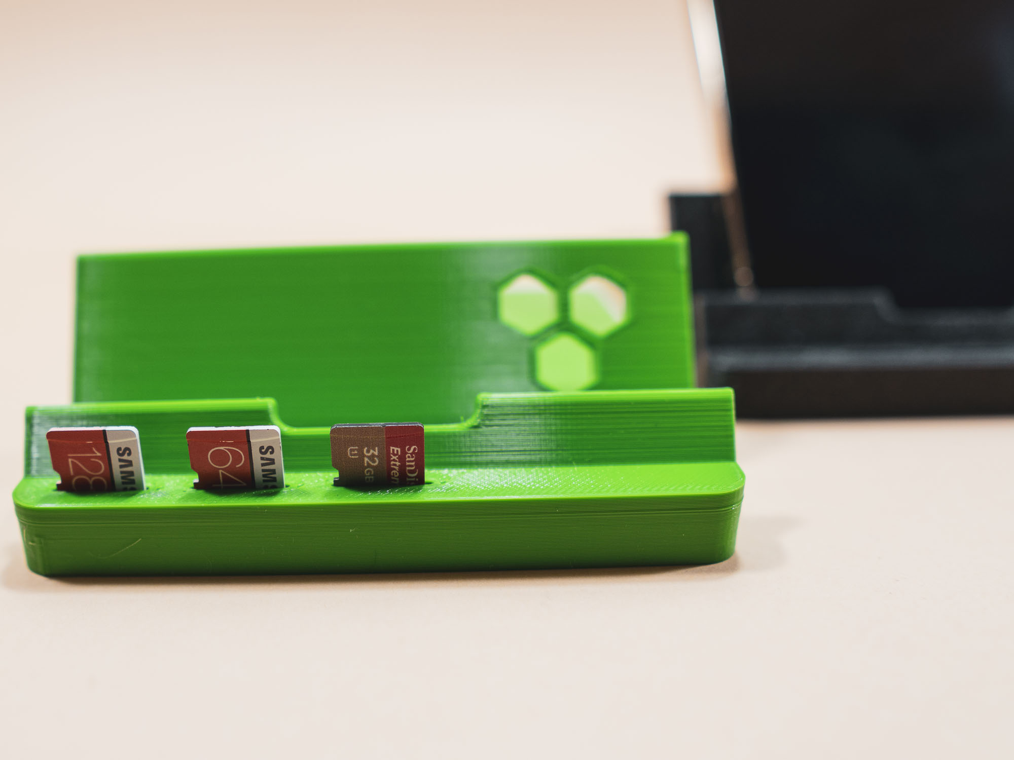 Phone Holder Stand with microSD cards.