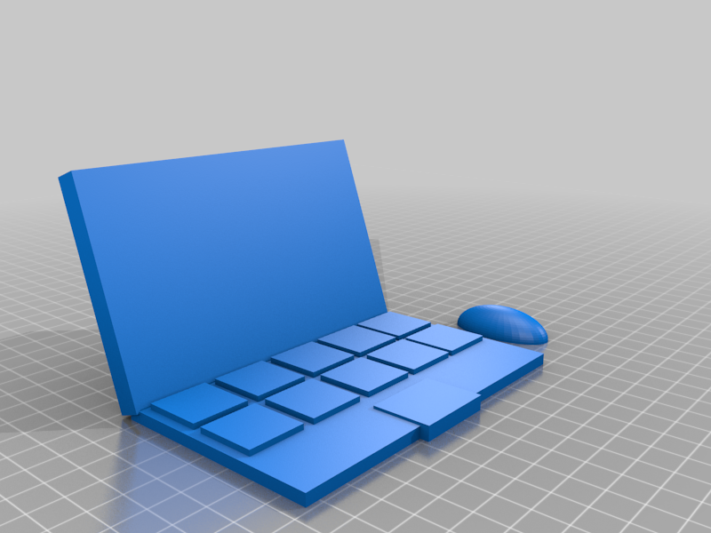 Computer with tilted screen and mouse