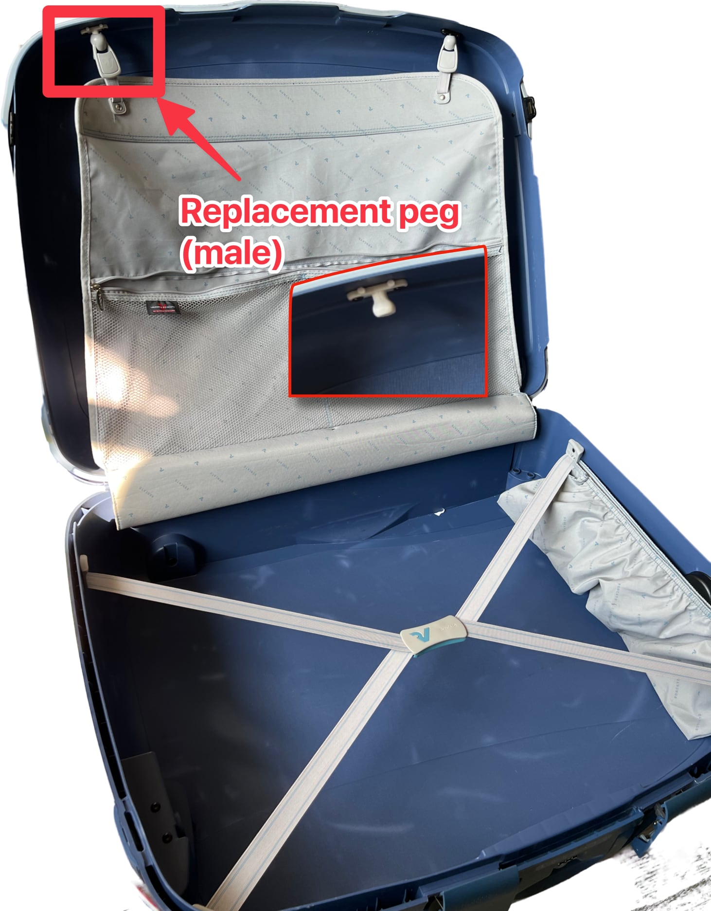 Roncato Suitcase replacement peg for holding inner separating membrane