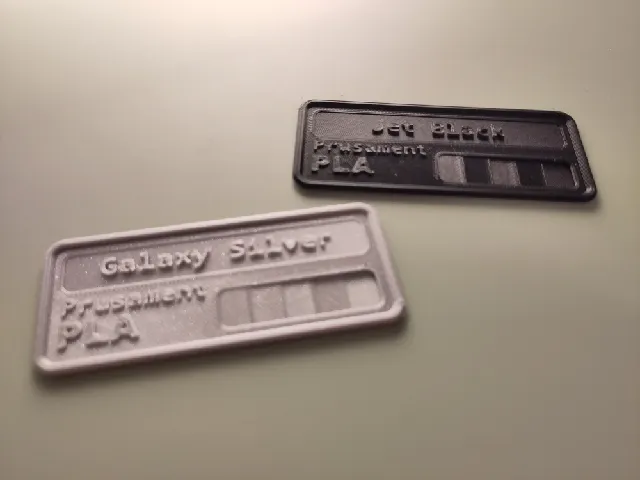 Filament samples with filament name and brand