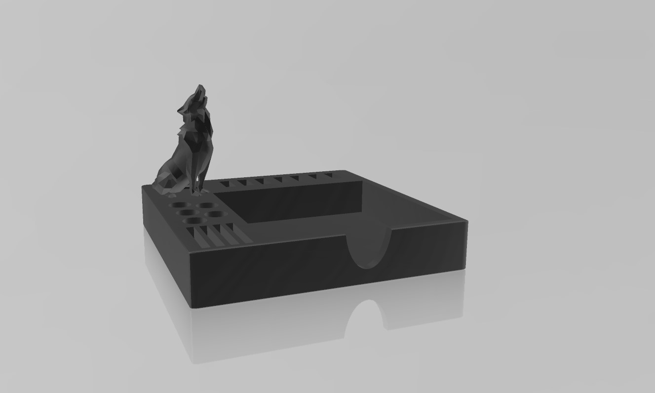 Usb, SD Card, Pencil and Sticky Note Holder with Poly Wolf Figure