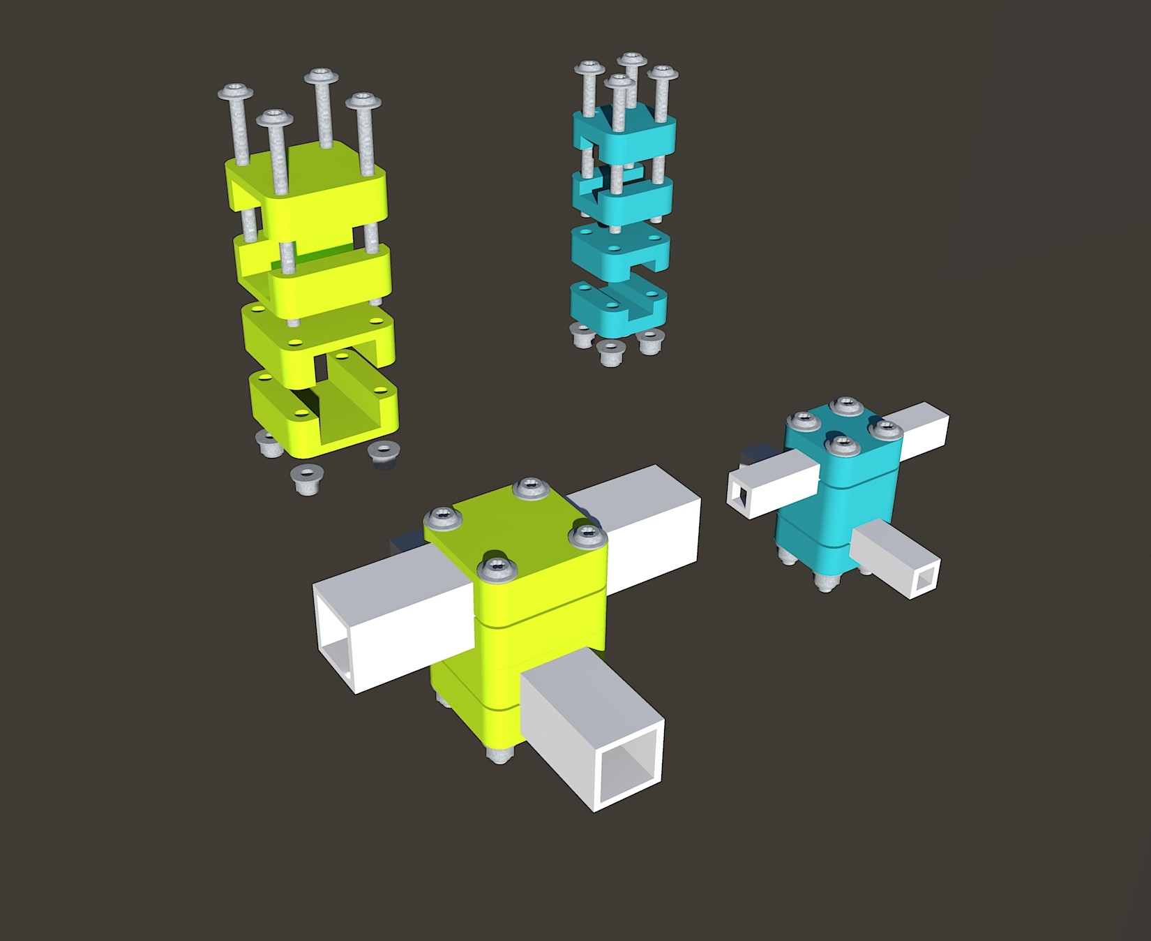 Strong cross connectors for 10/20 mm square tubes