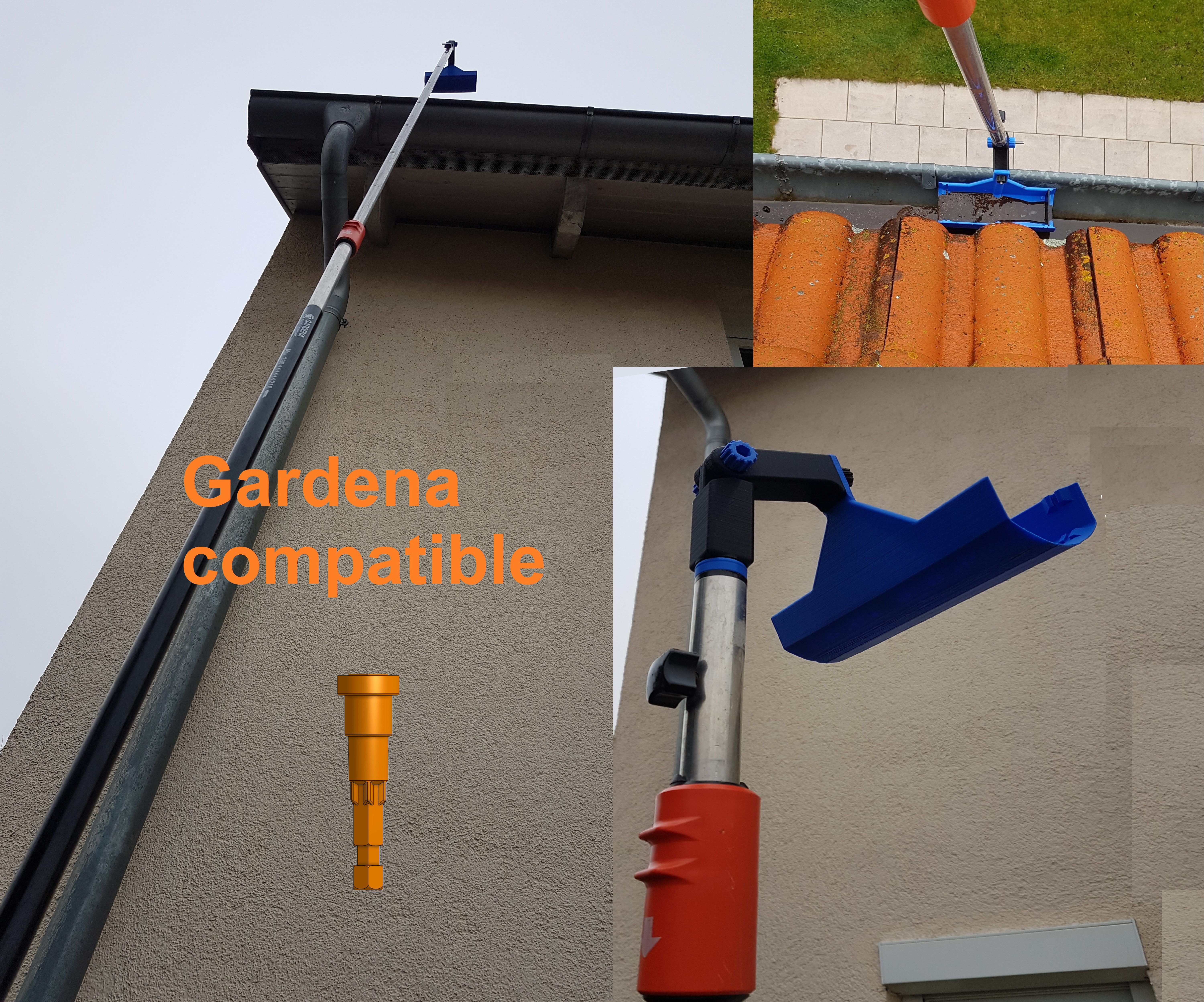 Rain Gutter Cleaner - Gardena & painter pole compatible