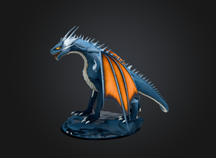 Blue Dragon Statue with Extended Wings – Fantasy Dragon 3D Printable Model