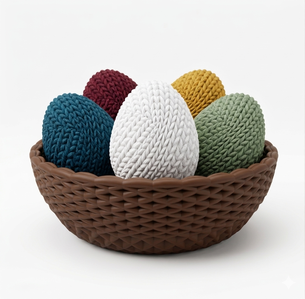 Knitted Easter Egg Set with Woven Basket