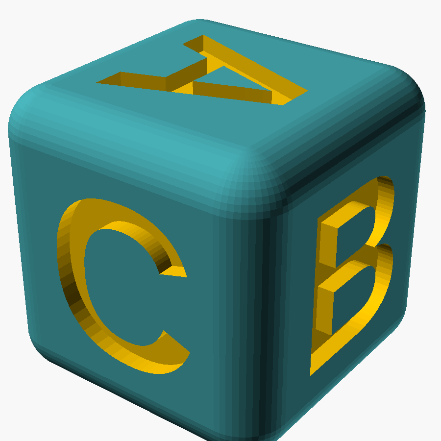 Parametric Rounded D6 — Numbers / Roman / Letters (OpenSCAD) 3D model