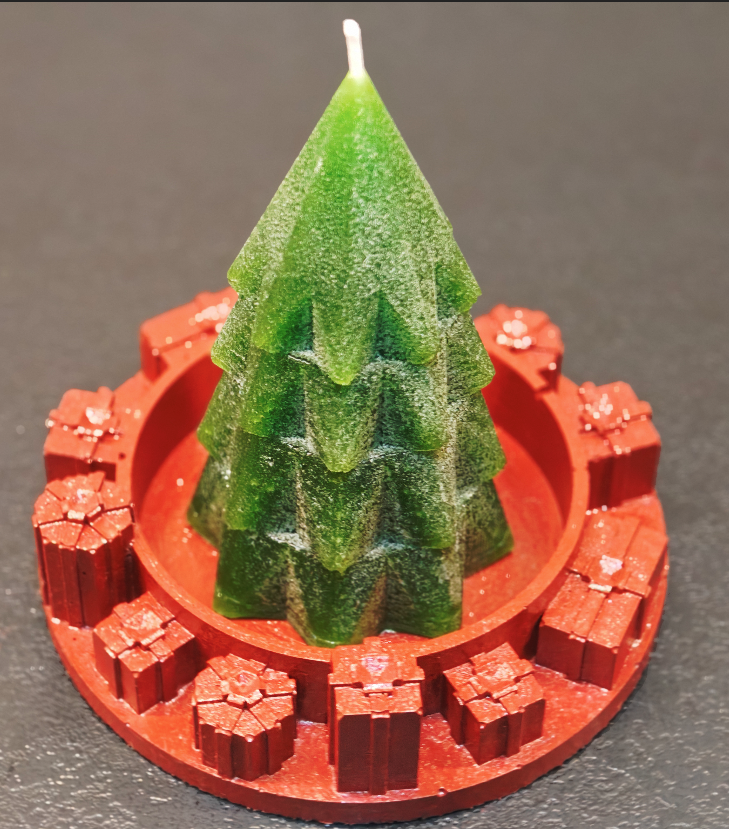 3D Printed Christmas Tree Candle Mold + Concrete Coaster
