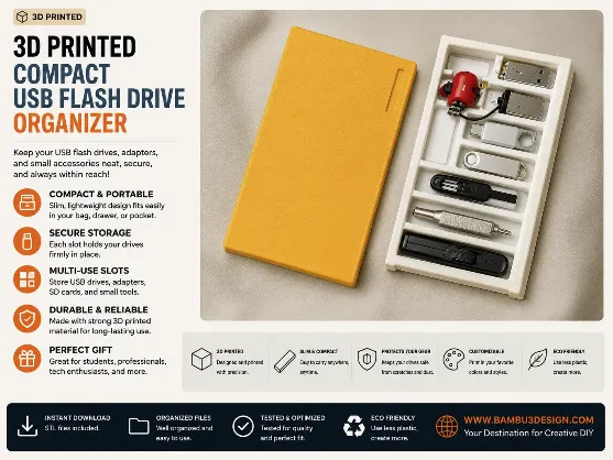 3D Printed Compact USB Flash Drive Organizer