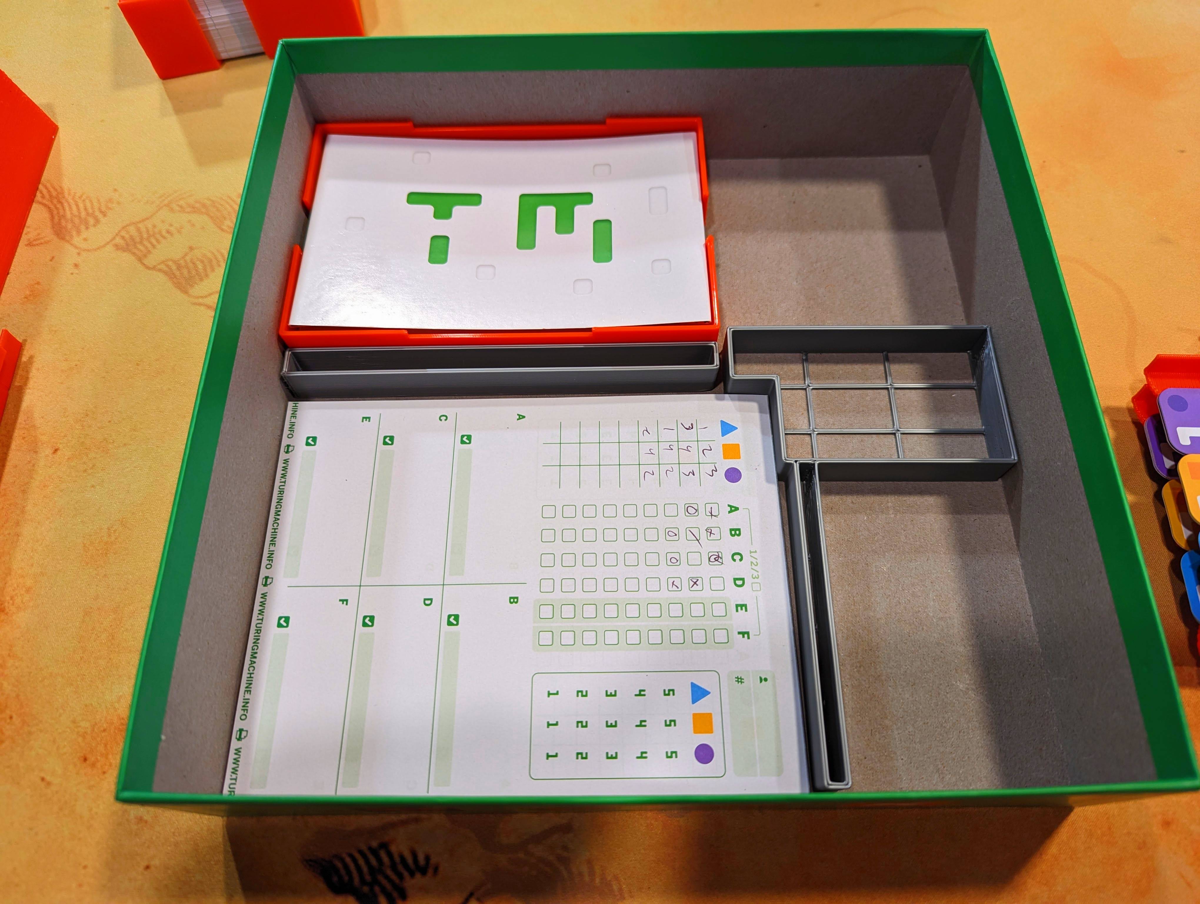 Turing Machine Board Game insert sleeved cards, quick setup/teardown