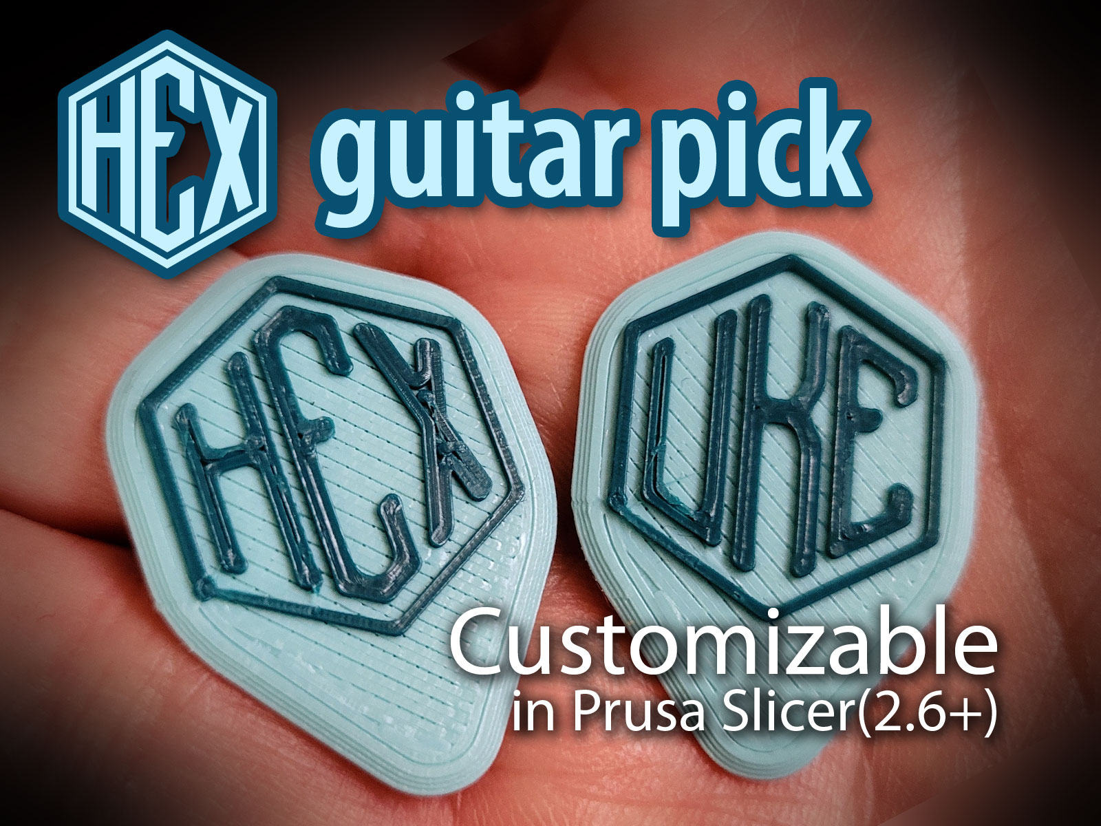Hex Guitar Pick (Customizable in slicer)