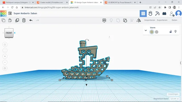 A benchy with hexagon holes