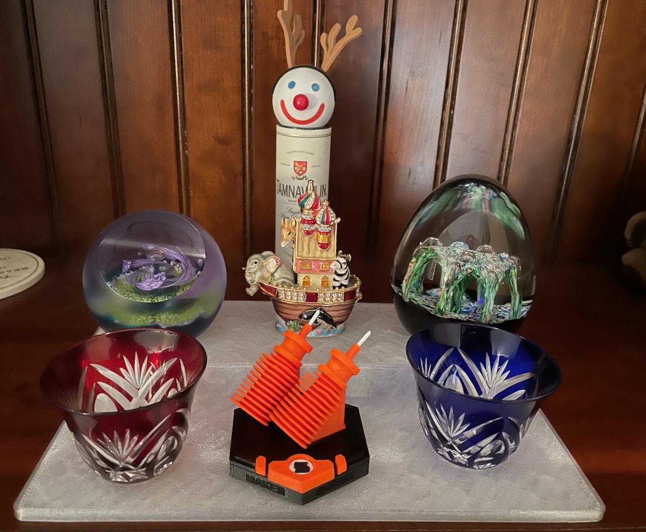 Two tiered display stand for decor, figures and mementos