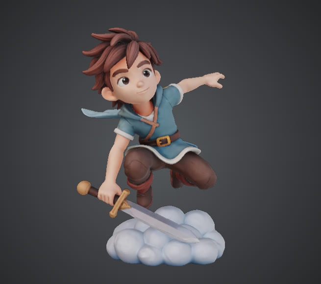 Young Fantasy Hero Leaping with Sword