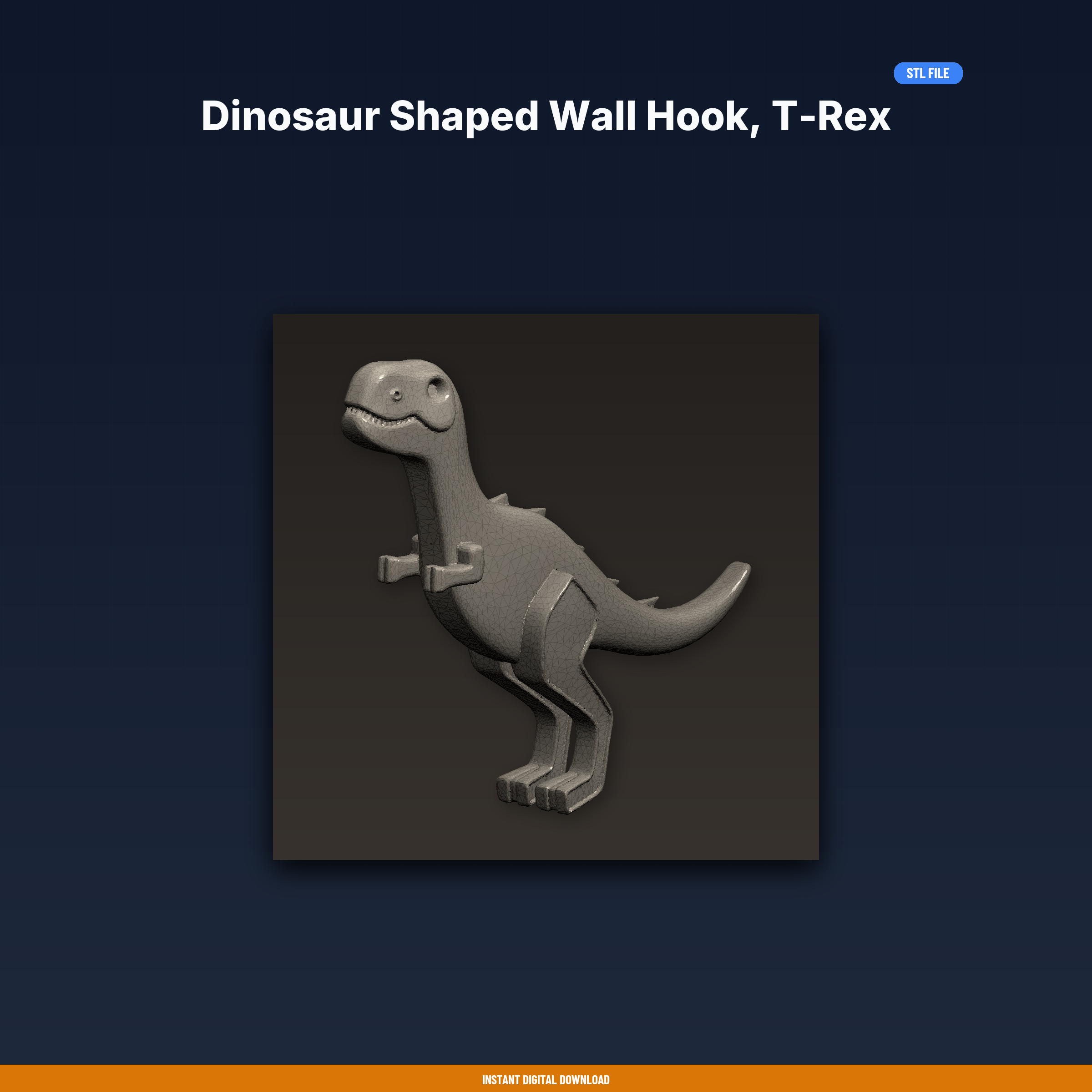 Dinosaur Shaped Wall Hook, T-Rex Design, Holds Coat Backpack, Fun - 3D Printable STL File