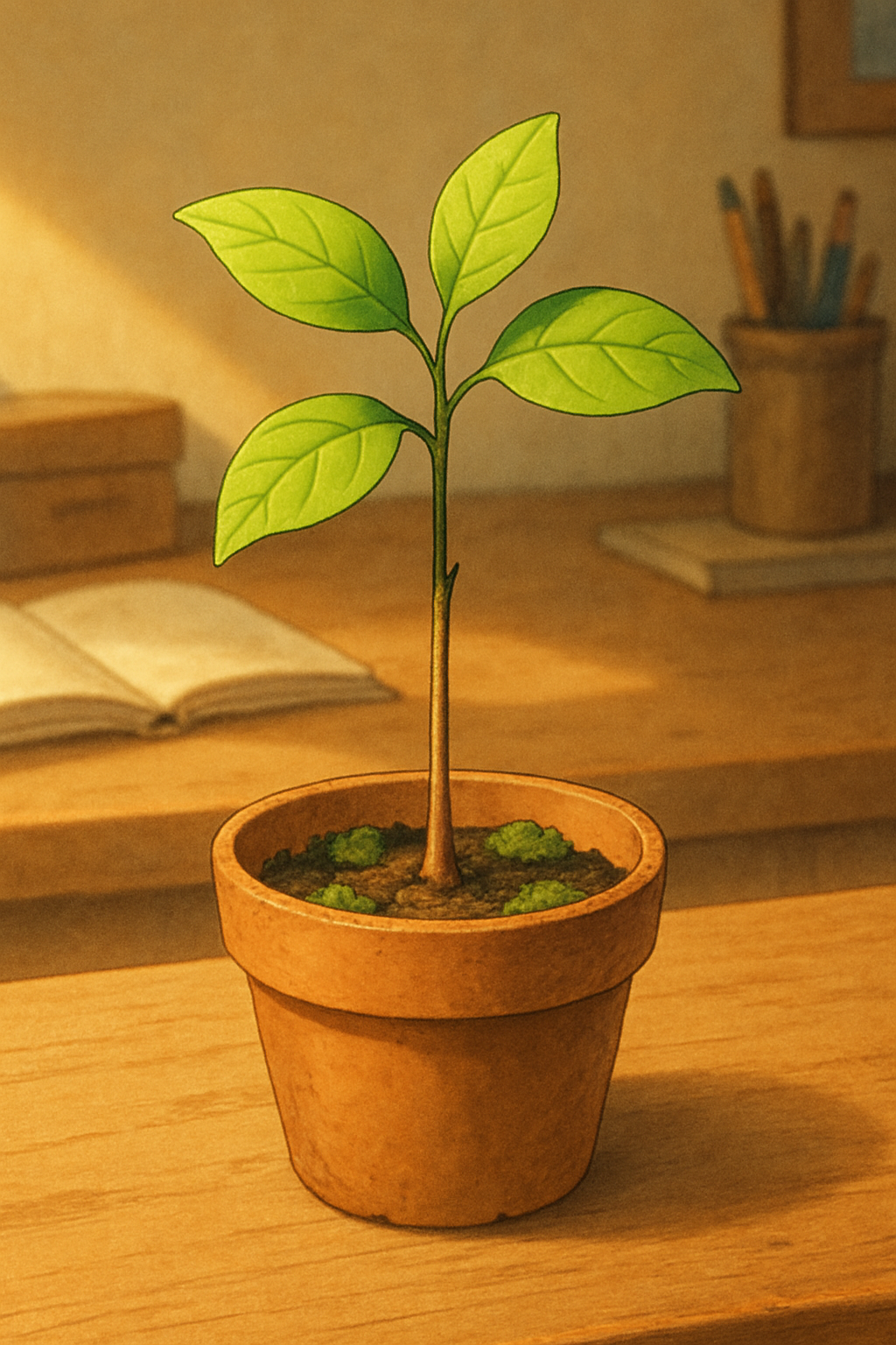 Stylized Sapling in Pot – Decorative Print