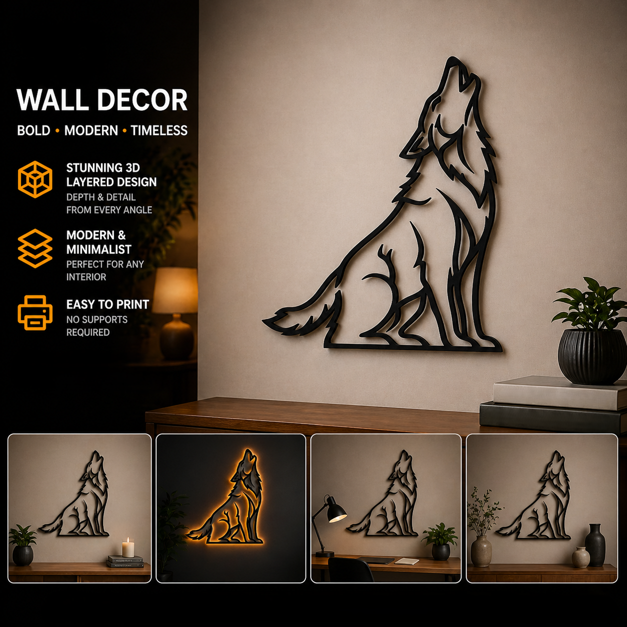 Universal wolf wall decoration