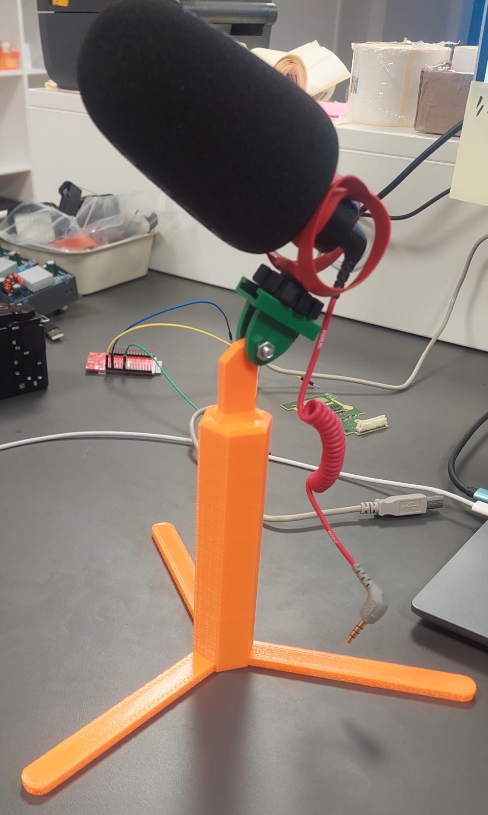 Adjustable stand for camera microphones.